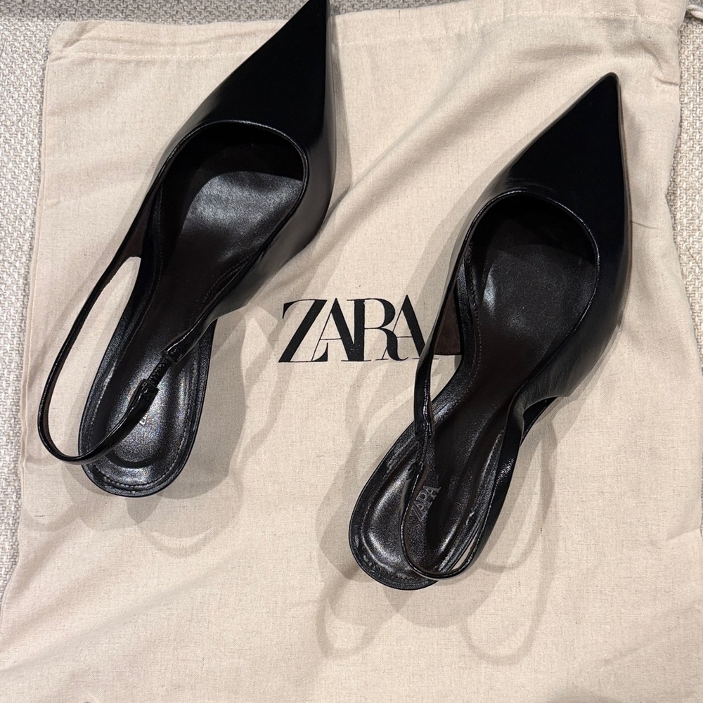 Zara Black Pointed Slingback Heels - Picture 7 of 7